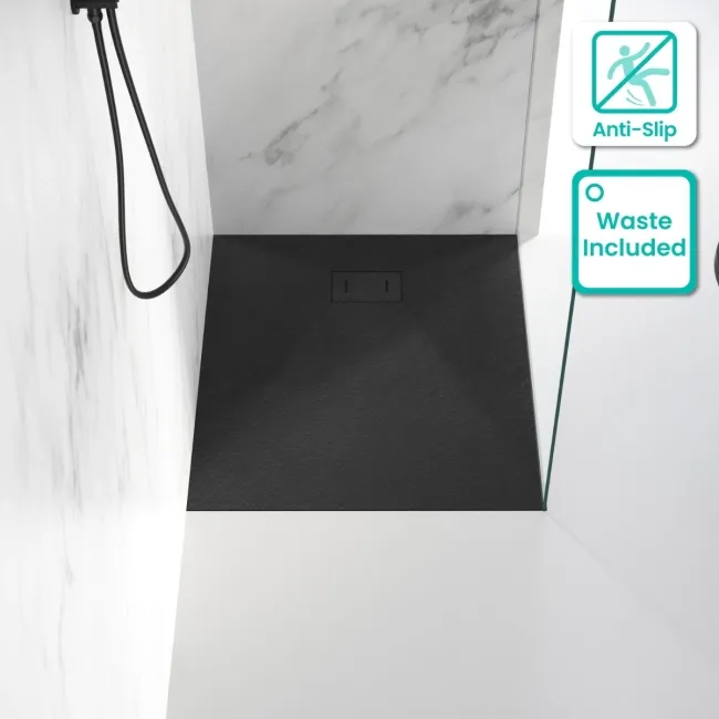 Berlin Rectangular Matt Black Slate Effect SMC Composite Shower Tray 1000x700mm