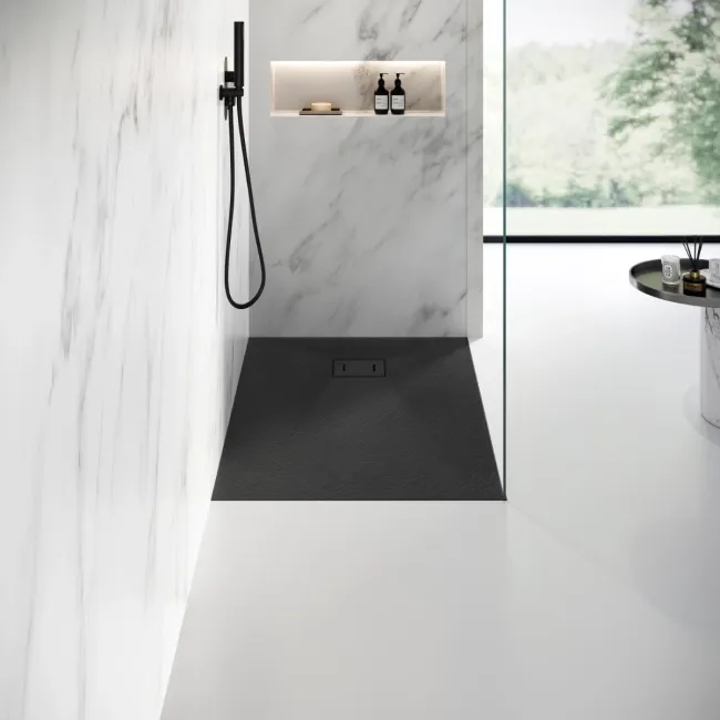 Berlin Rectangular Matt Black Slate Effect SMC Composite Shower Tray 1000x700mm