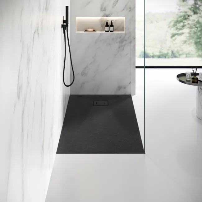 Berlin Rectangular Matt Black Slate Effect SMC Composite Shower Tray 1200x900mm