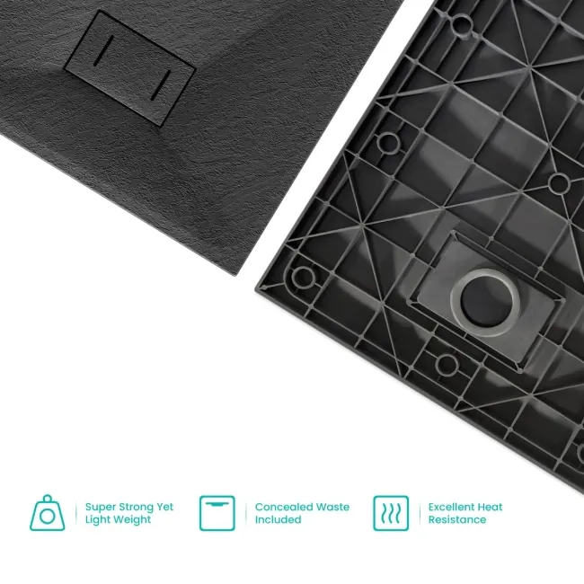 Berlin Rectangular Matt Black Slate Effect SMC Composite Shower Tray 1200x900mm