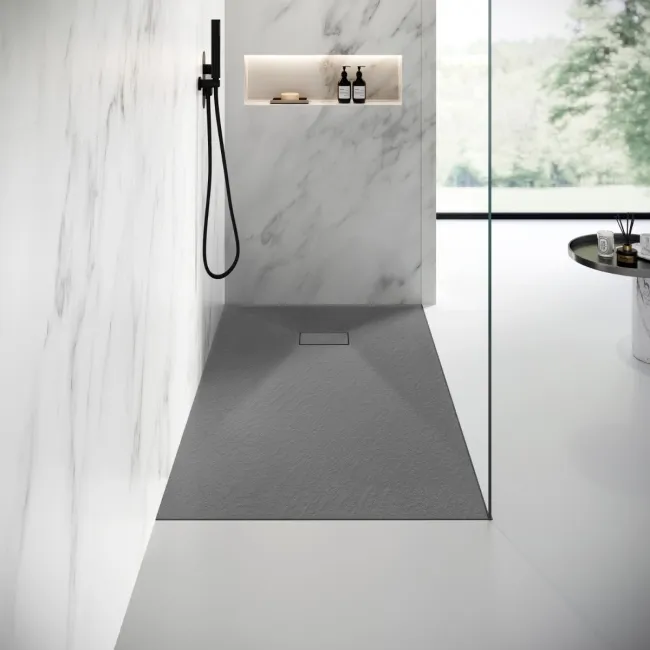 Berlin Rectangular Dark Grey Slate Effect SMC Composite Shower Tray 1700x700mm