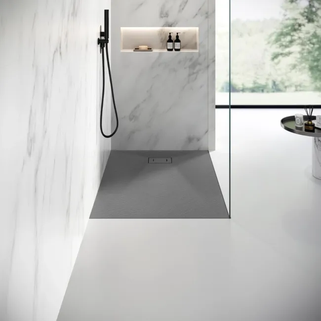 Berlin Rectangular Dark Grey Slate Effect SMC Composite Shower Tray 1200x800mm