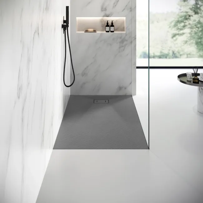 Berlin Rectangular Dark Grey Slate Effect SMC Composite Shower Tray 1400x800mm