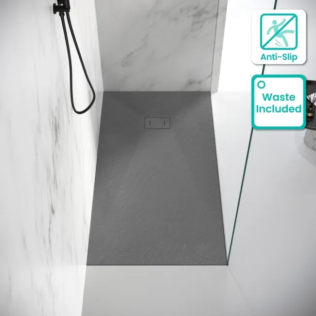 Berlin Rectangular Dark Grey Slate Effect SMC Composite Shower Tray 1600x800mm