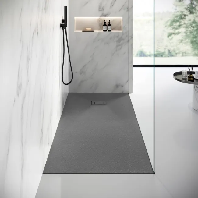 Berlin Rectangular Dark Grey Slate Effect SMC Composite Shower Tray 1800x800mm