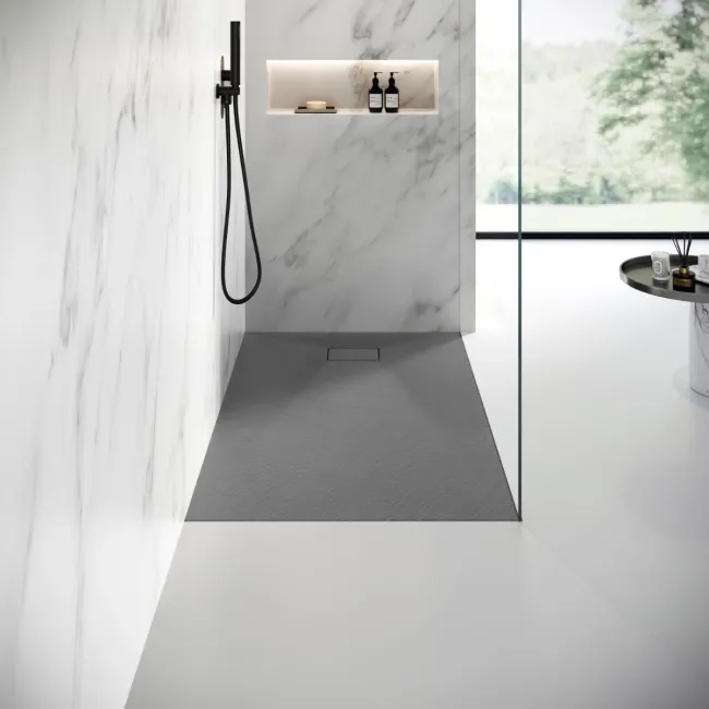 Berlin Rectangular Dark Grey Slate Effect SMC Composite Shower Tray 1400x900mm