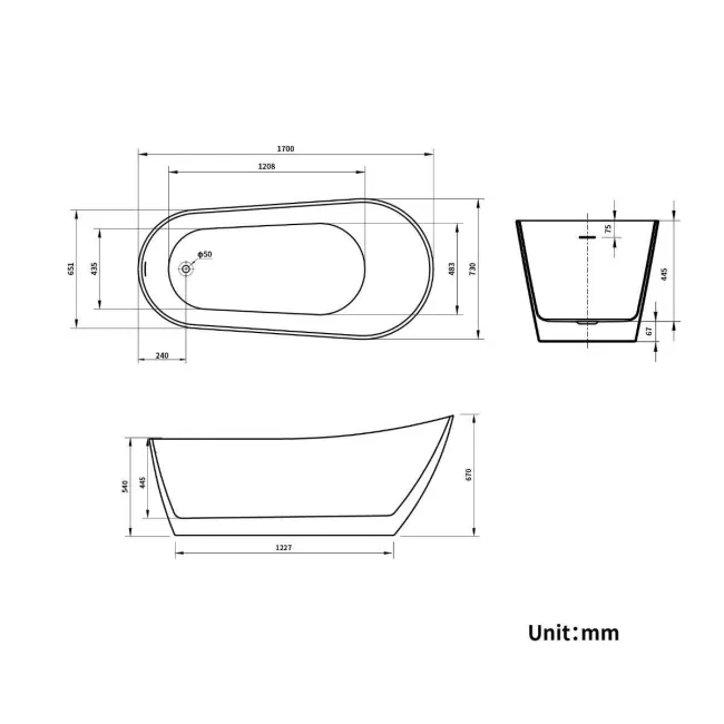 Richmond 1700mm Freestanding Slipper Bath