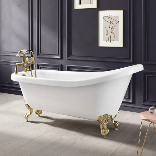 Highbury 1700mm Roll Top Slipper Bath - Brushed Brass Ball Feet