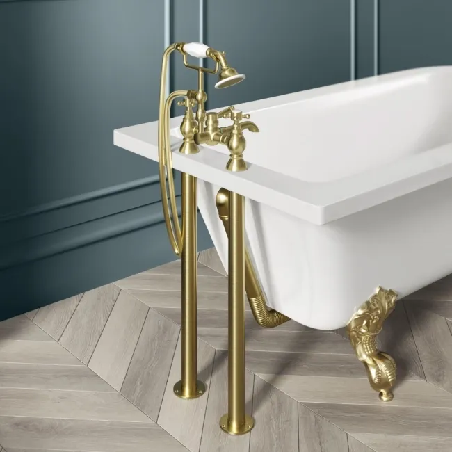 Abingdon 1500mm Single Ended Roll Top Bath - Brushed Brass Ball Feet