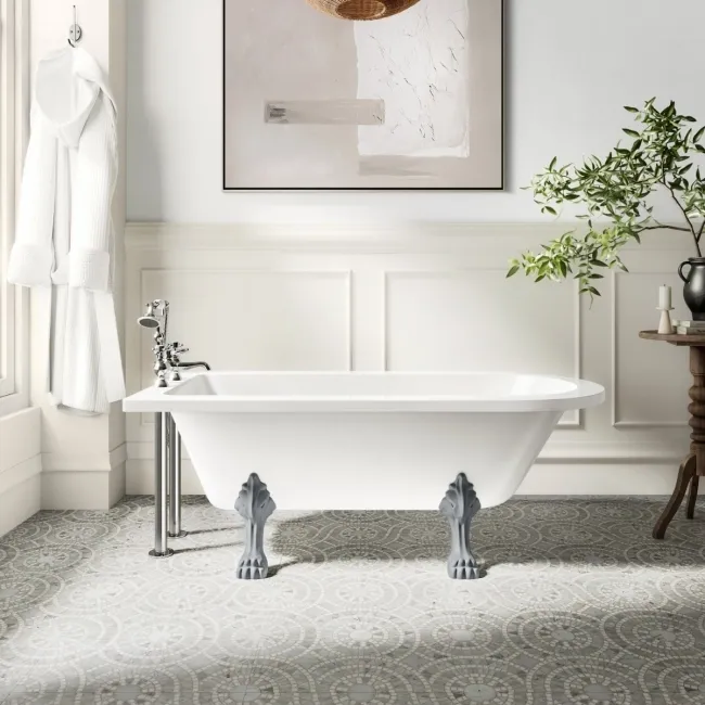 Abingdon 1500mm Single Ended Roll Top Bath - Grey Feet