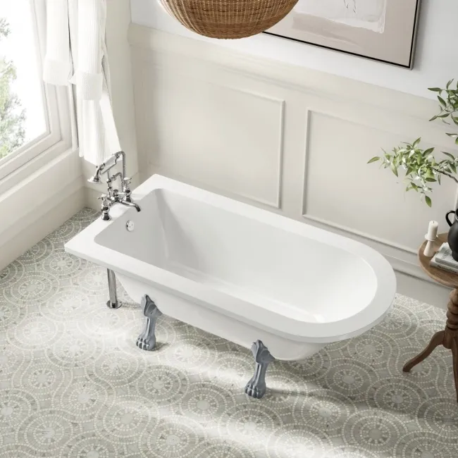 Abingdon 1500mm Single Ended Roll Top Bath - Grey Feet