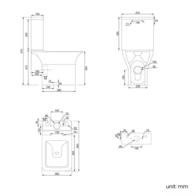 Dallas Rimless Close Coupled Toilet With Soft Close Seat