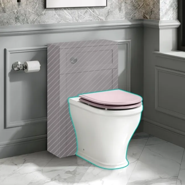 Kansas Traditional Rimless Back To Wall Toilet With Cashmere Pink Wooden Seat