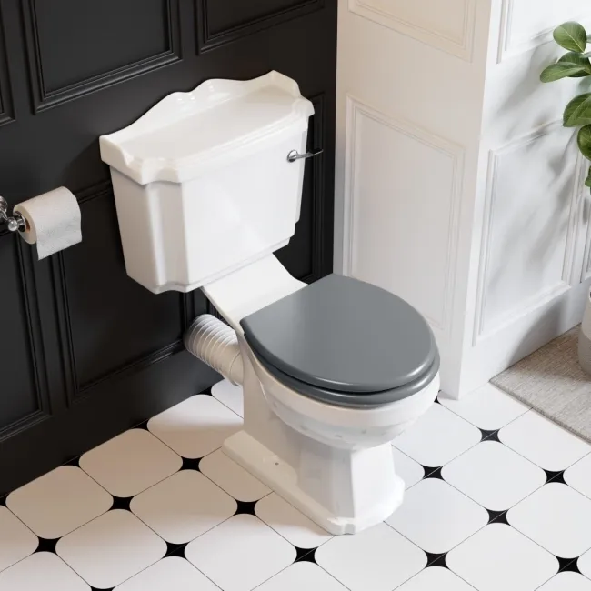 Lima Traditional Close Coupled Toilet With Dove Grey Wooden Seat
