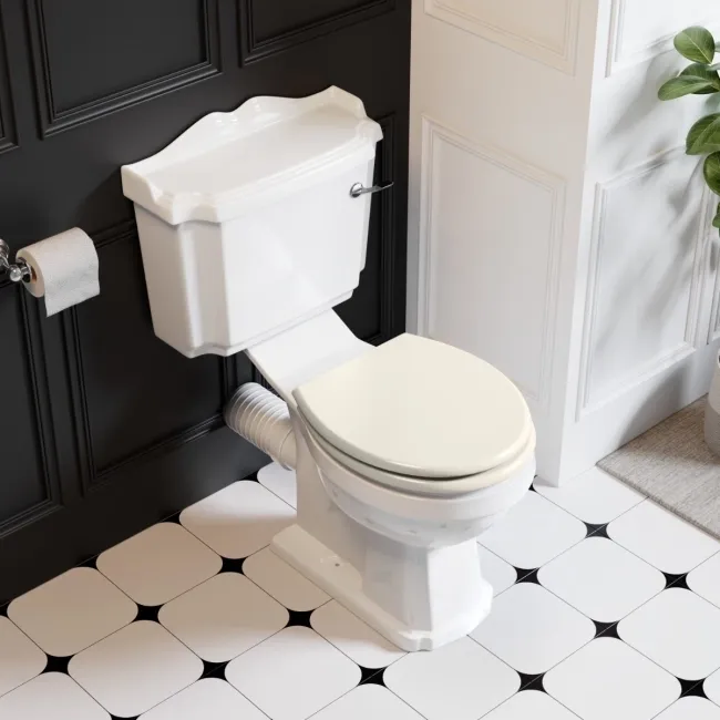 Lima Traditional Close Coupled Toilet With Chalk White Wooden Seat