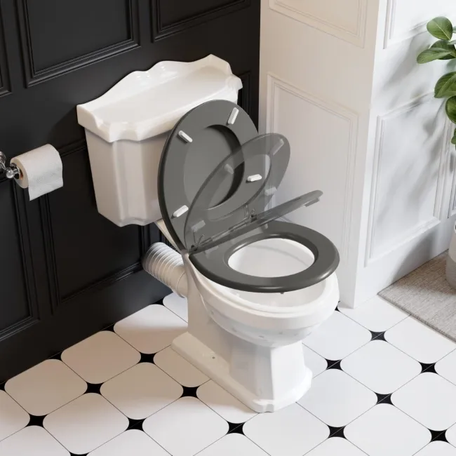 Lima Traditional Close Coupled Toilet With Graphite Grey Wooden Seat