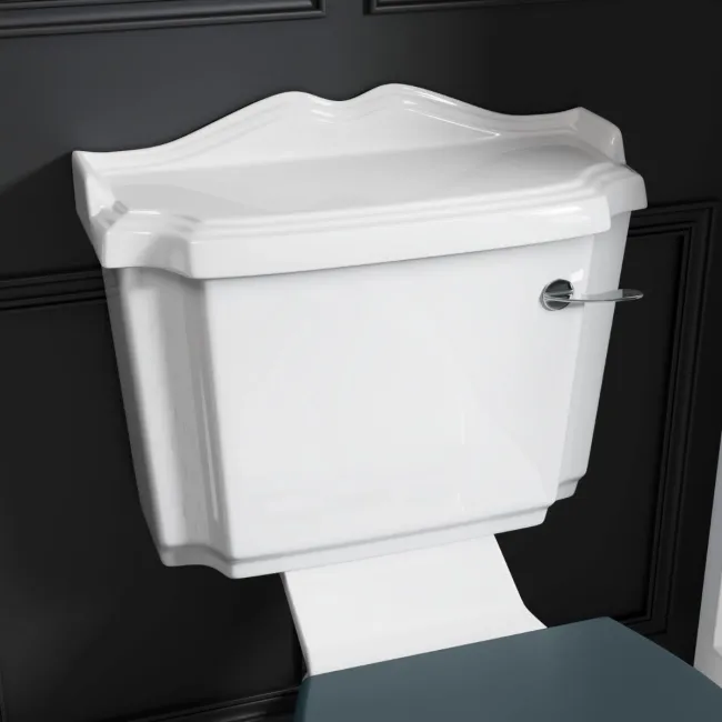 Lima Traditional Close Coupled Toilet With Inky Blue Wooden Seat