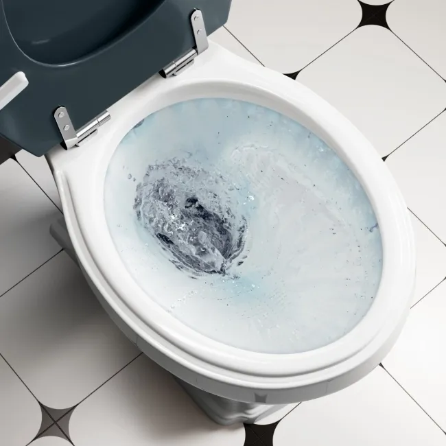 Lima Traditional Close Coupled Toilet With Inky Blue Wooden Seat