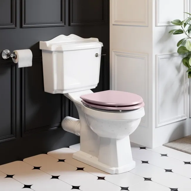 Lima Traditional Close Coupled Toilet With Cashmere Pink Wooden Seat