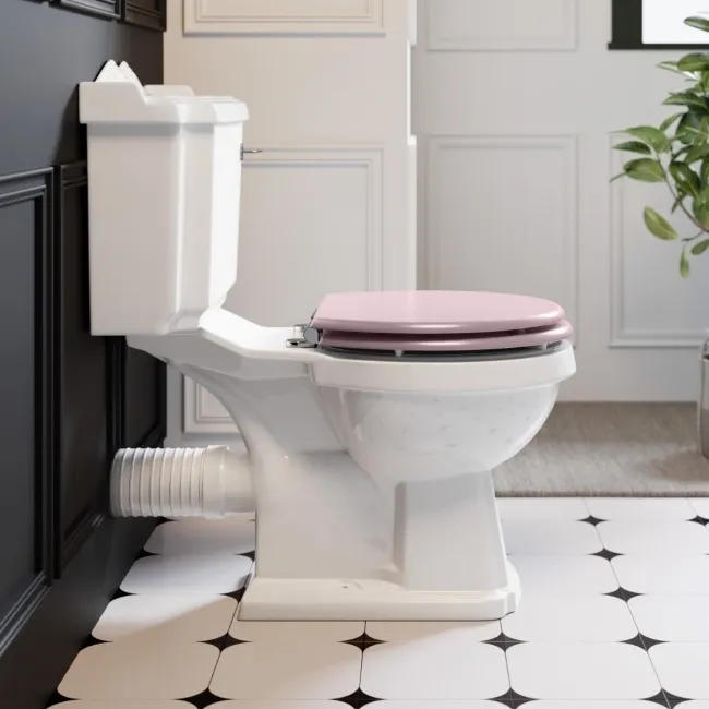 Lima Traditional Close Coupled Toilet With Cashmere Pink Wooden Seat