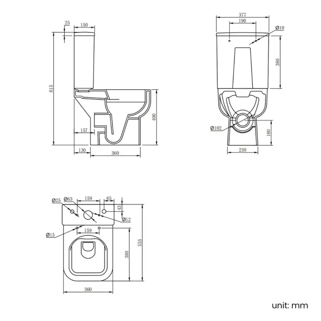 Portland Slimline 555 Depth Rimless Close Coupled Toilet With Soft Close Seat