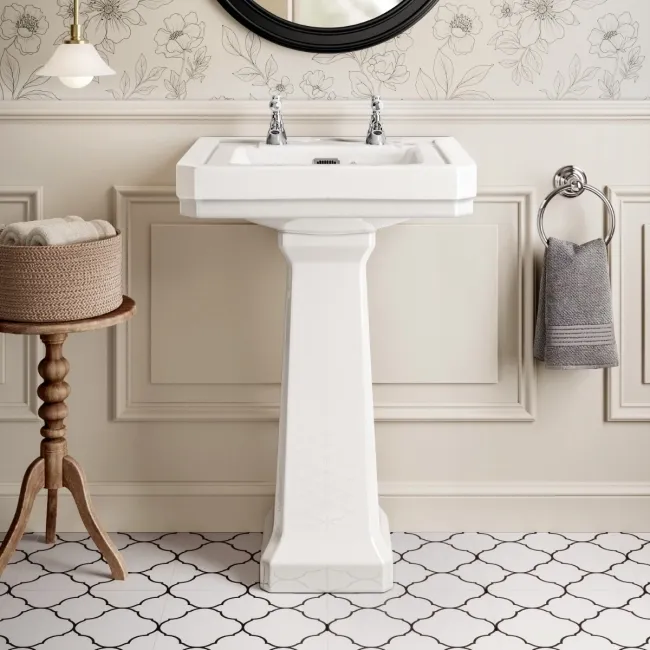 Enid Traditional Pedestal Basin Double Tap Hole 545mm