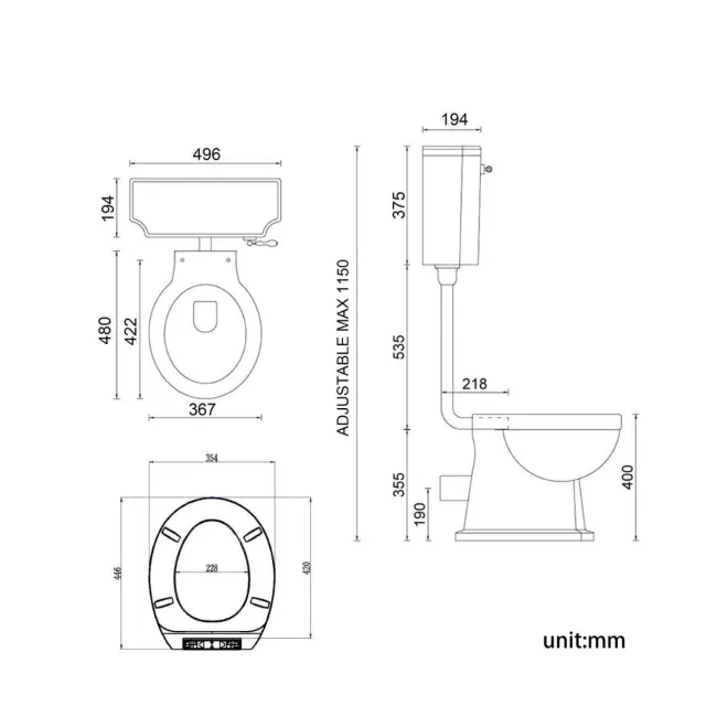 Hudson Traditional Close Coupled Toilet With Low-Level Cistern & Pedestal Basin Set Double Tap Hole