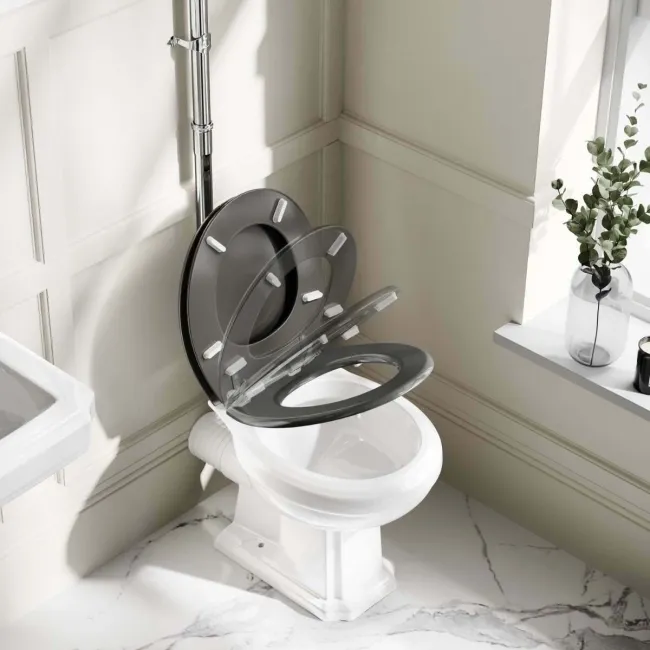 Hudson Traditional High-Level Toilet With Graphite Grey Seat & Pedestal Basin - Double Tap Hole