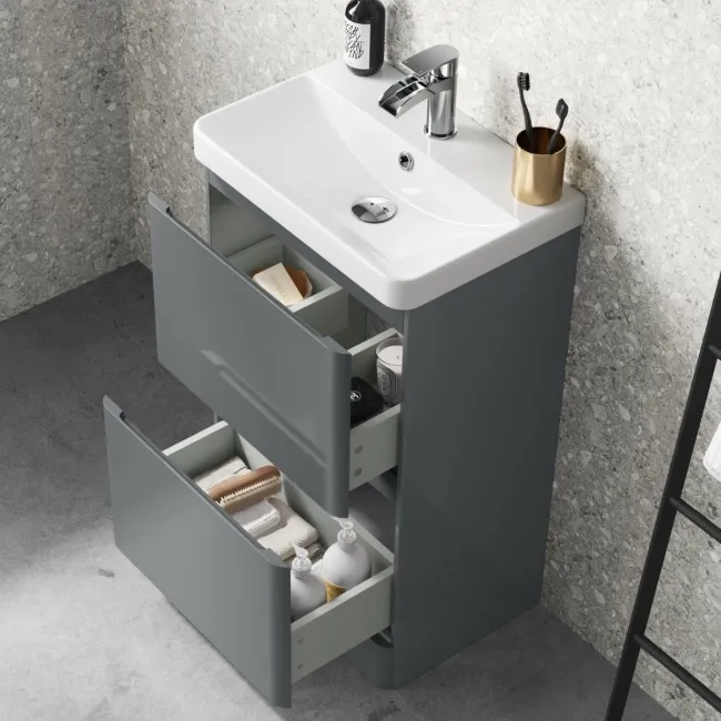 Corsica Storm Grey Slimline Basin Drawer Vanity 500mm