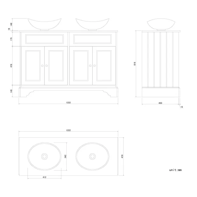 Lucia Chalk White Double Vanity With Oak Effect Top & Oval Counter Top Basin 1200mm