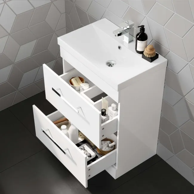 Avon Gloss White Basin Drawer Vanity 600mm