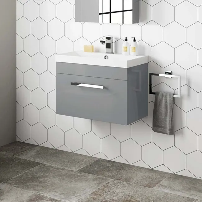 Avon Stone Grey Wall Hung Basin Drawer Vanity 600mm