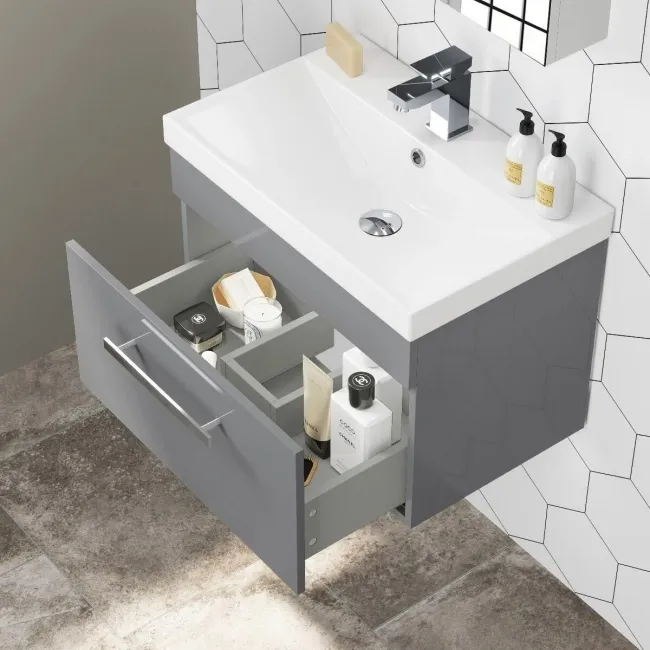 Avon Stone Grey Wall Hung Basin Drawer Vanity 600mm