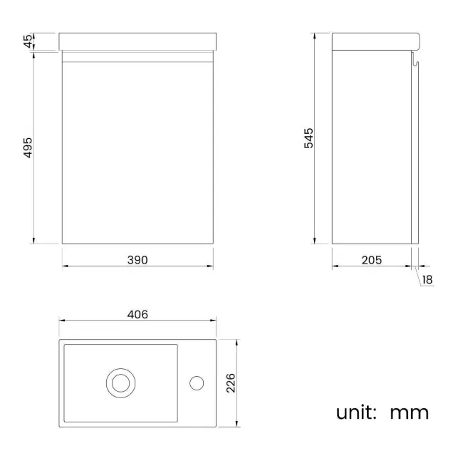 Trent Gloss White Cloakroom Wall Hung Basin Vanity 400mm