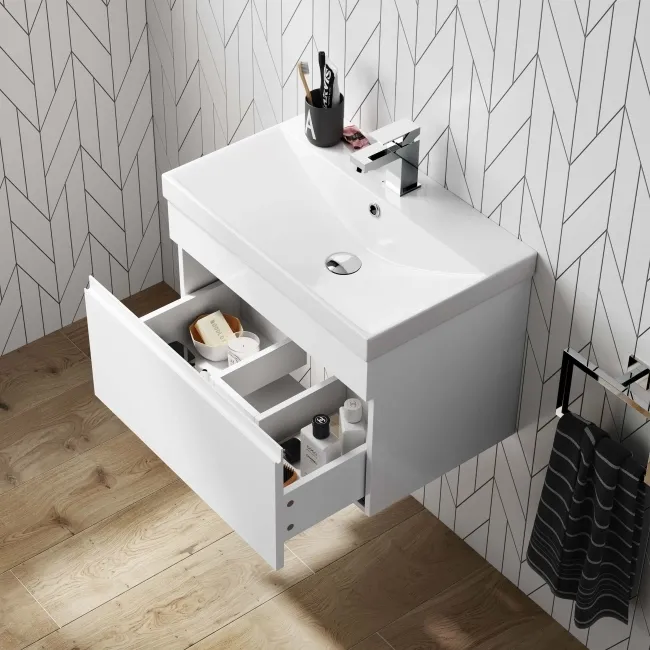 Trent Gloss White Wall Hung Basin Drawer Vanity 600mm