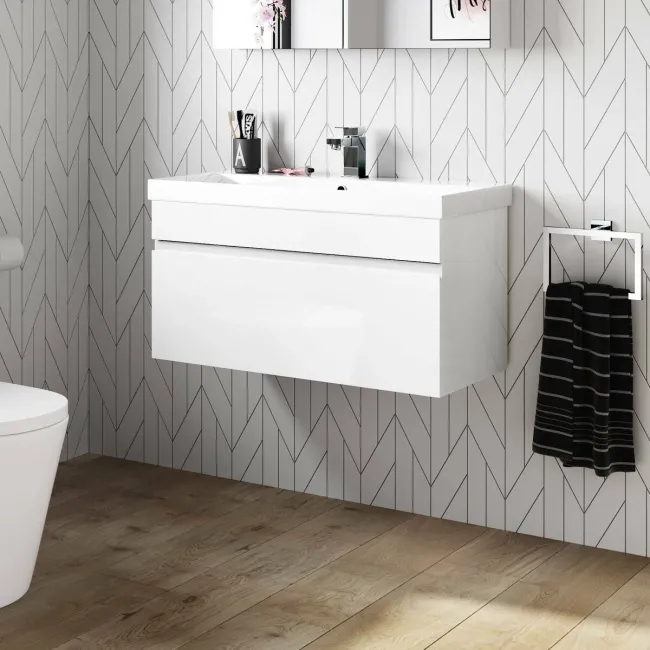Trent Gloss White Wall Hung Basin Drawer Vanity 800mm