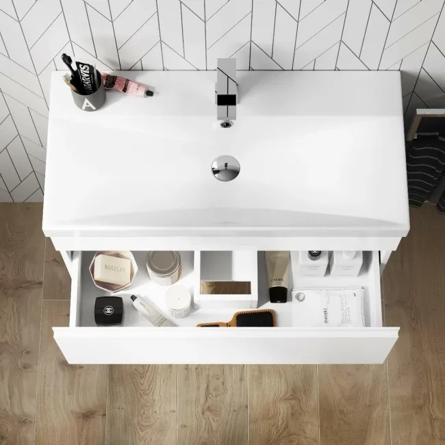 Trent Gloss White Wall Hung Basin Drawer Vanity 800mm
