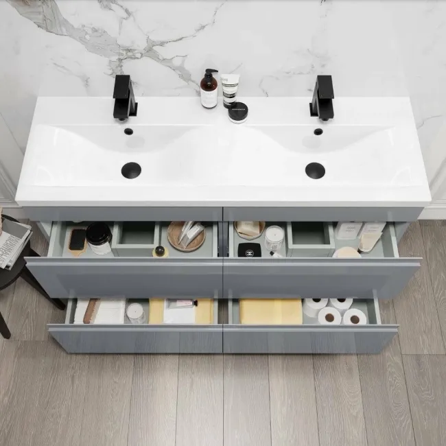Trent Stone Grey Double Basin Drawer Vanity 1200mm