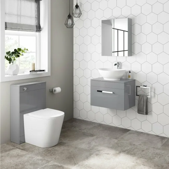 Avon Stone Grey Wall Hung Drawer Vanity with Oval Counter Top Basin 600mm