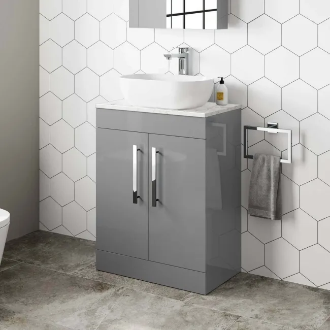 Avon Stone Grey Vanity with Marble Top & Curved Counter Top Basin 600mm
