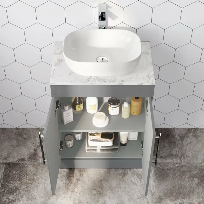 Avon Stone Grey Vanity with Marble Top & Curved Counter Top Basin 600mm