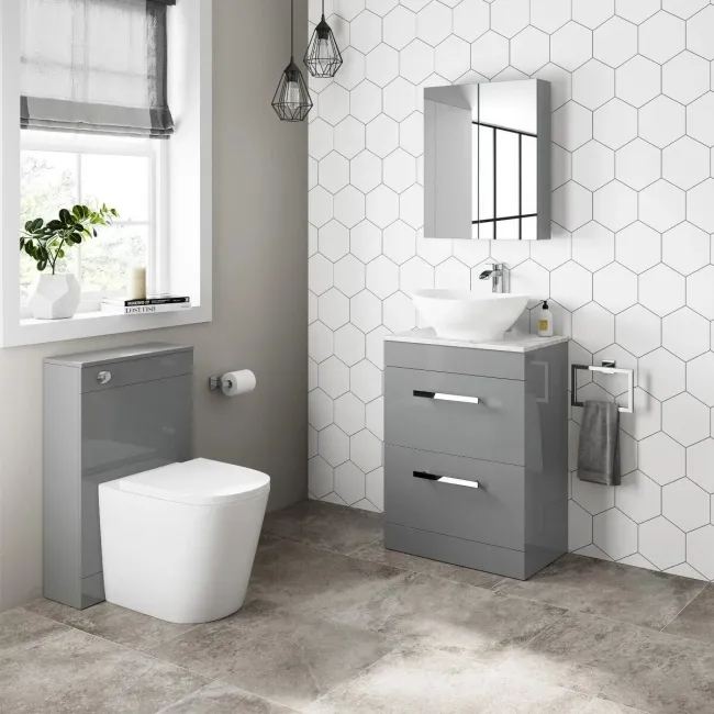 Avon Stone Grey Vanity Drawer with Marble Top & Oval Counter Top Basin 600mm