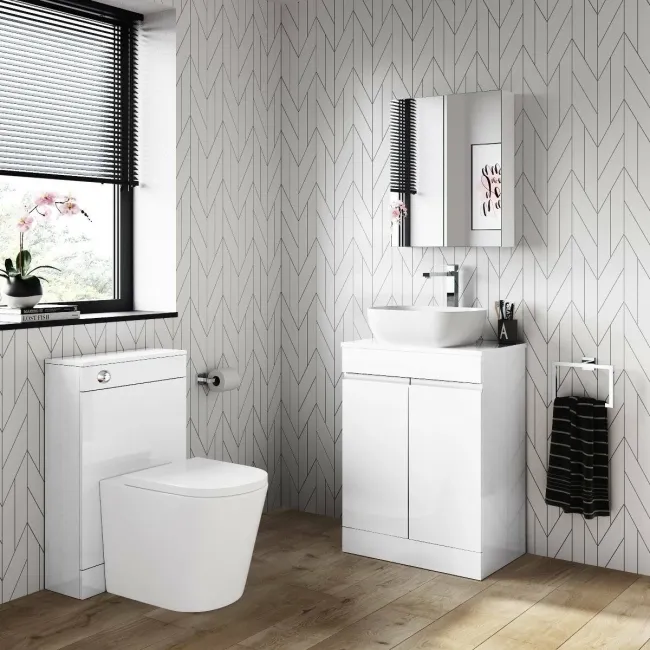 Trent Gloss White Vanity with Curved Counter Top Basin 600mm