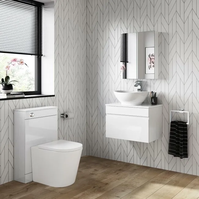 Trent Gloss White Wall Hung Drawer Vanity with Oval Counter Top Basin 600mm