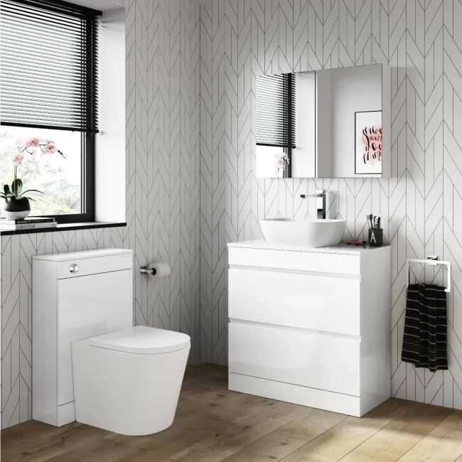 Trent Gloss White Vanity Drawer with Curved Counter Top Basin 800mm