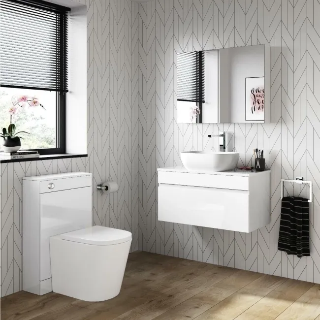Trent Gloss White Wall Hung Drawer Vanity with Curved Counter Top Basin 800mm