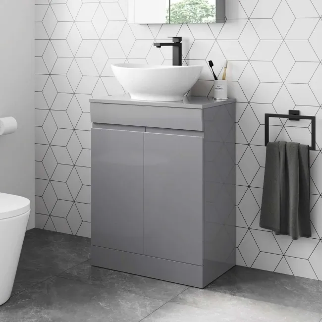 Trent Stone Grey Vanity with Oval Counter Top Basin 600mm