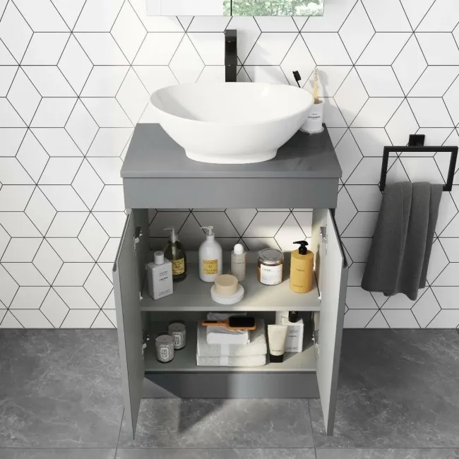 Trent Stone Grey Vanity with Oval Counter Top Basin 600mm