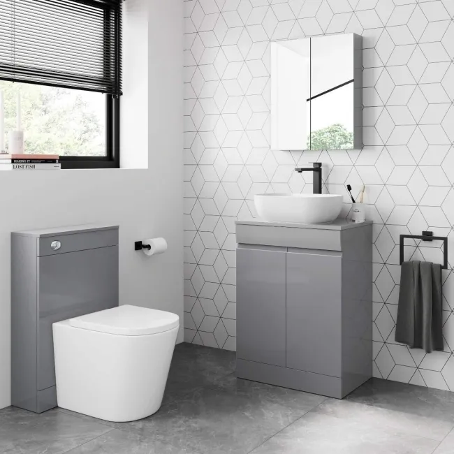 Trent Stone Grey Vanity with Curved Counter Top Basin 600mm