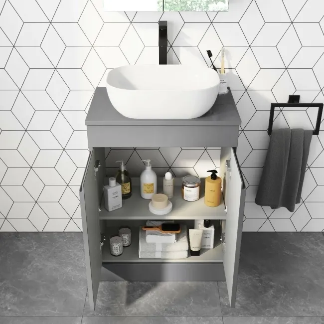Trent Stone Grey Vanity with Curved Counter Top Basin 600mm